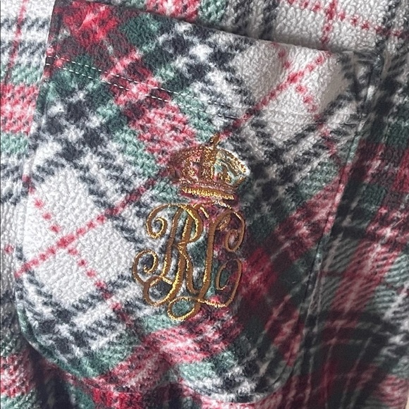 Lauren Ralph Lauren Green Label Satin Piping Plaid Insignia Crest Robe S - Picture 2 of 8